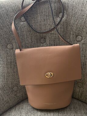 Expressions Beage Crossbody Bag with Gold Turn-Lock